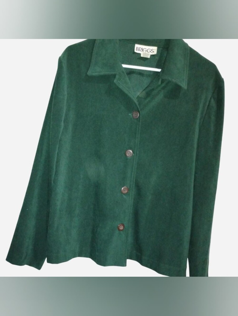 Vtg Briggs Forest Green Faux Suede Button-Front Shirt Jacket _ Medium